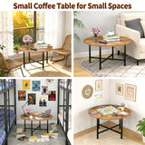 FAMIDGE Round Coffee Table, 23.6" Small Coffee Tables for Living Room, Circle Coffee Table with Metal Frame, Floor Table Desk for Sitting on The Floor, Home, Office, Rustic Brown