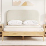 KISLOT Wood Bed Frame with USB & Type-C Charging, Boucle Platform Bed with Upholstered Headboard Mattress Foundation No Box Spring Needed Easy Assembly