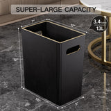 Office Wastebasket with Gold-Tone Edging Decoration for Bathroom,Pu Leather Waste Bins for Toilet Bedroom Living Room