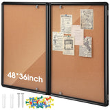 Motipuns 48"x36" Lockable Enclosed Bulletin Board with Glass Door, Weather Resistant Cork Notice Board, Wall Mounted Display Case for School Office Community Outdoor, 12xA4(Brown, Black Frame)