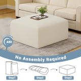 40" Oversized Square Corduroy Ottoman, Large Ottoman Pouf Footstool, Beige