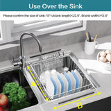 YZPGBT Large Dish Drying Rack in Sink Expandable, Adjustable304 Stainless Steel Metal Dish DrainerRack Organizer with Stainless Steel Utensil Holder Over Inside Sink Counter, Rustproof