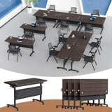Folding Conference Table with Wheels, Flip-Top Mobile Training Table Modular Conference Room Tables, Space Saving Seminar Meeting Tables for Office School Business Classroom(Brown walnut 4PCS 47.2in)