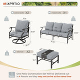 MIXPATIO 5-Piece Wrought Iron Patio Conversation Set, Swivel Chairs, Grey