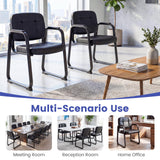 GIANTEX Waiting Room Guest Chairs Set of 10, Leather Office Reception Chairs with Padded Armrests, Sled Base, Metal Frame, Stationary Side Chairs No Wheels for Conference Meeting Lobby Home, Black