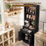Foxemart 80" Tall Bookshelf with Drawer and Doors, Black Bookcase