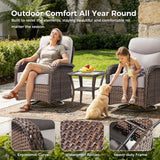 moosprr Luxury Patio Furniture Set with Fire Pit Table, Outdoor Furniture Set with High Back Swivel Chairs & 6-inch Thick Cushions, 10 PCS Fire Pit Patio Set for Yard, Deck, Poolside, Brown/Beige