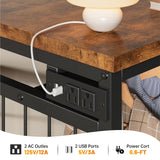 EnHomee 49.2" W Dresser with Hanging Rack & 6 Fabric Drawers – Wooden Top Organize Unit Featuring LED Lights, Charging Station & Grid Panel & Hooks for Bedroom, Rustic Brown