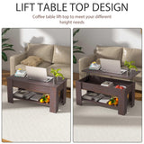 Haiput Wam Lift-Top Coffee Table with Storage Shelf & Secret Compartment | Classic Solid Wood Adjustable Height Table for Living Room, Compact Dining Area, Studio（39.4in Espresso）