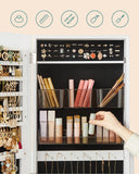 SONGMICS Jewelry Cabinet Armoire, Freestanding Lockable Storage Organizer Unit with 2 Plastic Cosmetic Storage, Full-Length Frameless Mirror, for Necklace Earring, White UJJC002W01