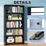 5 Tier Metal Bookshelf, Black 69" Tall Bookcase, Large Heavy Duty Book Shelves