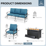 MFSTUDIO 4 Piece Metal Patio Furniture Set with Fire Pit Table,Peacock Blue