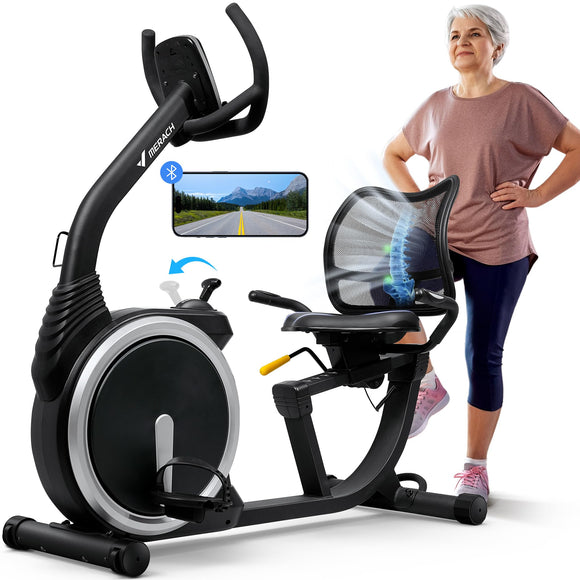 MERACH Recumbent Exercise Bike, High-end Recumbent Bike for Home, Light Commercial Recumbent Bikes for Seniors Adults, Magnetic Recumbent Stationary Bike with Smart Bluetooth and Exclusive App, LCD, Heart Rate Handle MERACH