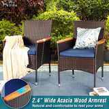 PHI VILLA 5pc Patio Dining Set with Umbrella, Square Table, Rattan Chairs