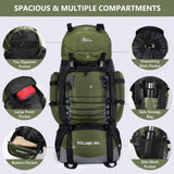 LibSkyln 90L Hiking Backpack, Camping Travel Backpack with Rain Cover Lightweight Travel Daypack for Climbing Camping Touring (Green)