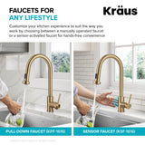 KRAUS Bolden 2-Function Single Handle Pull Down Kitchen Faucet in Spot-Free Brushed Brass, KPF-1616BB
