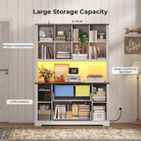 ADORNEVE Tall Farmhouse Bookshelf with Storage Drawers,White & Walnut