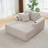 GarveeHome 64in Oversized Corduroy Fabric Bone-Free Sofa Bed Cloud Sofa with Cup Holders and Pillows Comfortable Deep-Seat Sleeping Sofa Chair Suitable for Apartments, Living Rooms, Bedrooms - Beige