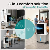 SereneLife Portable Swamp Cooler Air Conditioner - 2500 CFM Airflow, 8 Gallon Water Tank Portable Evaporative Air Cooler for Room & Outdoors, WiFi, Humidifier & Fan Modes, Ice Packs & Remote Included