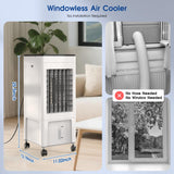MOMOVOKA Swamp Cooler, 3 IN 1 Evaporative Air Cooler with 2 Gal Water Tank, 4 Ice Packs, 8H,3 Speeds, 4 Modes, Windowless Portable Air Conditioners for BedroomTimer (white&black) (white&black)
