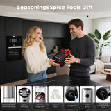 MaNhiBeiBei Electric Salt and Pepper Grinder Set One-hand Operated, Adjustable Coarseness, Stainless Steel body Ceramic Burrs,Pepper Shakers Mills with LED Light,House Warming Cooking Gift (2)