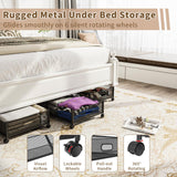 Under Bed Storage with Wheels, 31.5in / 35L Large Rolling Underbed Storage, Underbed Drawer on Wheels, Tool-free Assembly Metal Under Bed Drawers Organizer Container for Bedroom Shoes Clothes Toys