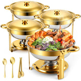Chafing Dishes Buffet Food Warmer - Parties Servers Trays Catering Dish Warming Display Set - Chafers Keep Warm Serving Tray Round Heating Kit with Burners 4 Set Gold