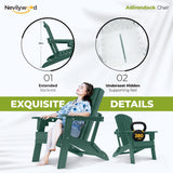 nevilywood Folding Adirondack Chairs Set of 4, HDPE Cup Holders, Green