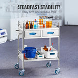 VEVOR Lab Serving Cart Utility Cart Stainless Steel Medical Cart with Two Drawers for lab Equipment Use Grade I Stainless Steel Utility Services (2 Shelves/ 2 Drawer)