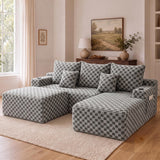 Boneless Couch Cloud Modular Sectional Sofa, Modern Convertible L Shaped Couch, 3 Seat Deep Seat Sectional Sofa with 5 Pillows for Living Room, Apartment(Gray, Checked, Right Facing Chaise+Ottoman)