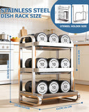 Stainless Steel Dish Drying Rack 3 Tier Dish Rack with Drainer Tray Utensil Holder and Cutting Board Holder Large Capacity Dry Rack for Dishes Kitchen Counter Silver (16.1" L x 10.6" W x 24.6" H)