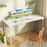 Huuger Computer Desk, 55 Inch Home Office Desk, Gaming Writing Work from Home Study Desk, Large Legroom, Sturdy Metal Frame, Modern Simple, White