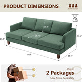 Busaurus Green 3 Seater Mid Century Modern Sofa, 89" Upholstered Couch with Deep Seats, Armrests, Comfy Furniture for Living Room
