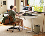 OffiGo 55 Inch L Shaped Standing Desk with 4 Wooden Drawers, White+Black