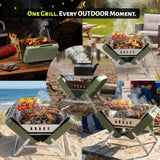 Flame Box Ranger Plus Portable Charcoal Grill – Folding BBQ with Large Grilling Grate for Camping, Tailgating & Backyard | Serves 4–5, Full‑Grate Cooking Coverage, 304 Stainless Steel, 3‑Second Setup