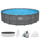 Bestway APX 365 20' x 52" Above Ground Pool, Round Metal Frame Outdoor Swimming Pool Set with Sand Filter Pump, Ladder, and Cover, Dark Marble