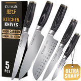 Cutluxe 5-Piece Chef Knife Set – Ultra Sharp Japanese Kitchen Knives, High Carbon Stainless Steel Blades, Full Tang Pakkawood Handles – Shinobi Series
