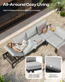 Oasbira Aluminum Modular Outdoor Patio Furniture Set, 6 Seats Sectional Sofa Set with Adjustable Backrest & Thick Cushions, All-Weather L-Shaped Corner Set with Table for Garden & Yard, Gray