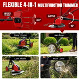 20000 RPM Electric Weed Wacker with Wheel,12″ Brushless Cordless Weed Eater Battery Powered, 4-in-1 Brush Cutter/String Trimmer/Grass Edger Tool/Lawn Mower, Stringless Weed Trimmer,5 Blade,2 Battery