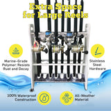 Rush Creek Creations Reel Salty Offshore and Inshore Waterproof Marine Grade 16 Rolling Fishing Rod Holder Dock/Garage Storage Rack, Gray/White, 29.8" L x 11.6" W x 30.9" H