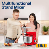 VIVOHOME 6-in-1 Stand Mixer, 8.5 Quart Electric Tilt-Head Kitchen Mixer with Bowl, Multifunctional Food Mixer for Cake, Bread, and Dough, Red