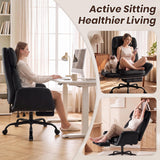 Furmax Big and Tall Office Chair, Criss Cross Legged Chair Wide Seat, Ergonomic Executive Desk Chair with Footrest, Teddy Fleece High Back Vanity Chair for Home Office, Black