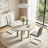 SSLine Faux Mars Stone Round Dining Table Set for 2 w/Grey Leather Chair