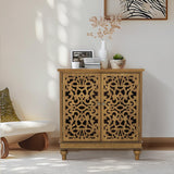MFSTUDIO Brown Carved Cabinet, Entryway Buffet Cabinet with Storage
