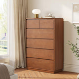 SUCSSRICH Solid Wood Dresser for Bedroom, Natural Solid Wood 6 Drawer Dresser,45.3" Tall Mid Century Modern Chest of Drawers, Closet Storage Organizer for Living Room, Bedroom