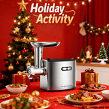 CHEFFANO Meat Grinder, 2600W Max Meat Grinder Electric, ETL Approved Heavy Duty Meat Mincer Machine with 2 Blades, 3 Plates, Sausage Stuffer Tubes & Kubbe Kit for Home Kitchen Use