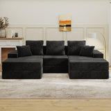 Living&Giving 101" U-Shaped Cloud Sectional Couch for Living Room, Cloud Boneless Couch-No Assembly with Reversible Chaise, Customizable 3-Seat Modular Sectional Sofa with 2 Ottoman, Black