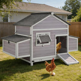 Large Chicken Coop Outdoor Wooden Hen House with Nesting Box Pull Out Tray and Waterproof Asphalt Roof Backyard Poultry Cage