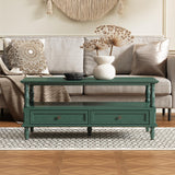 ARTPOWER Coffee Tables for Living Room, Wooden Coffee Table with Storage, Open Display Area and Storage Drawers, Retro Rectangle Coffee Table, Green