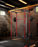 GarveeLife Power Cage, Power Racks for Home Gym with Pulley System, 1200 LBS Weight Capacity Multi-Functional Squat Rack for Strength Workout (Red D1002)